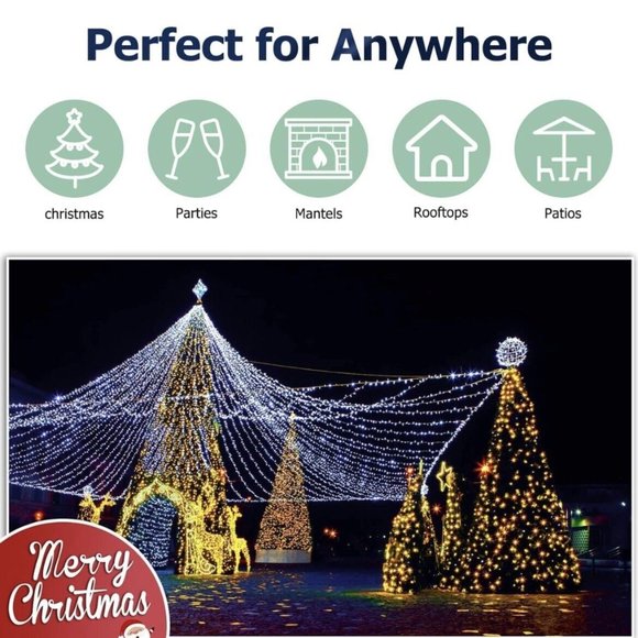 DEVPLY Christmas String Lights Outdoor Indoor 1000 LED with 8 Modes & Timer - Picture 4 of 6